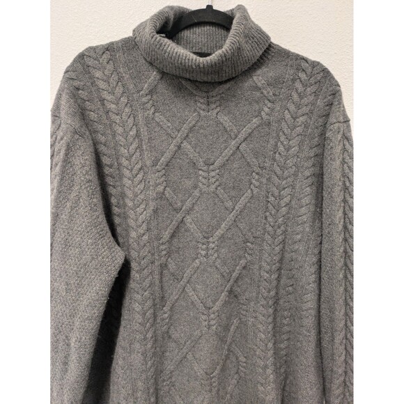 Banana Republic Gray Merino Wool Cable Knit Turtleneck Sweater sz XL Fisherman - Picture 5 of 9